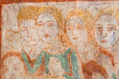 Groupe de fidèles fresque - Italian School