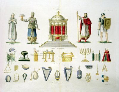 Hébreu Lévi, prêtre, roi et soldat avec des meubles sacrés et des instruments de musique, planche 2, classe 1 de la partie I de L