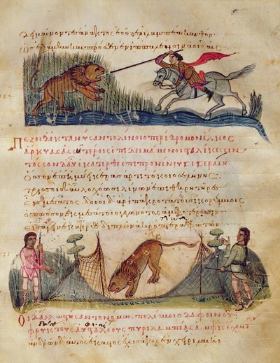 Chasse avec des lances et des pièges, illustration du Cynegetica par Oppian - Italian School