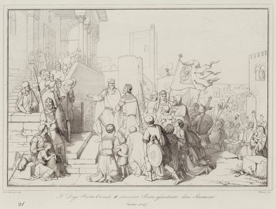 Le Doge Pietro Orseolo II secourt Bari assiégé par les Sarrasins - Italian School