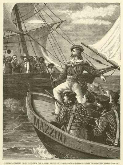 Le Premier Navire Appelé Mazzini, Avec Drapeau Républicain, Commandé par Garibaldi, Attaque Un Brigantin Impérial - Italian School