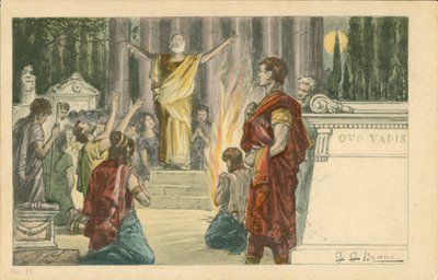 Illustration pour le roman Quo Vadis de Henryk Sienkiewicz (lithographie couleur) - Italian School