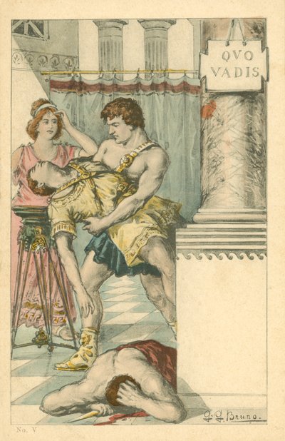 Illustration pour le roman Quo Vadis de Henryk Sienkiewicz (lithographie couleur) - Italian School