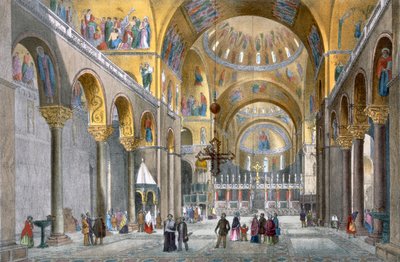 Intérieur de la basilique San Marco, vue vers le dôme, tirée de Vues de Venise par Cecchini, Pividor et Viola, vers 1850 - Italian School
