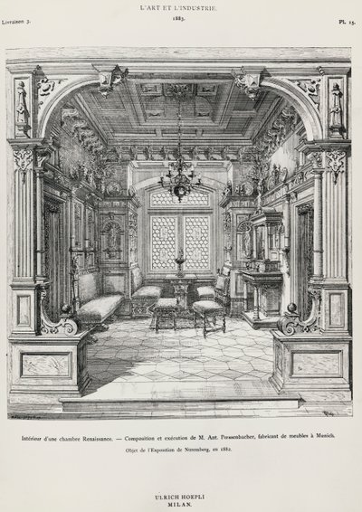Intérieur de chambre de style néo-Renaissance par Possenbacher, Monaco, illustration de L