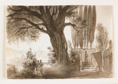 Paysage italien avec chêne, début du 19ème siècle - Italian School