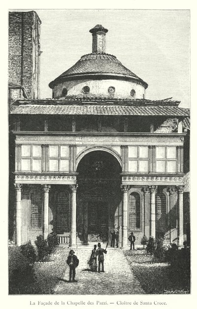 La Façade de la Chapelle des Pazzi, Cloître de Santa Croce (gravure) - Italian School