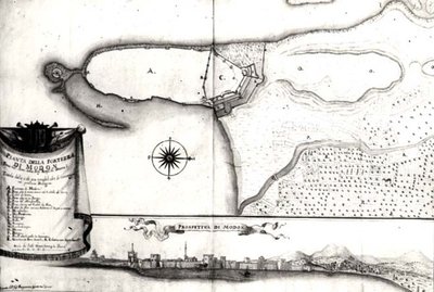 Carte de la forteresse de Modon, Morée - Italian School
