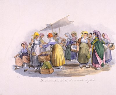 Scène de marché à Naples, gravure, Italie - Italian School