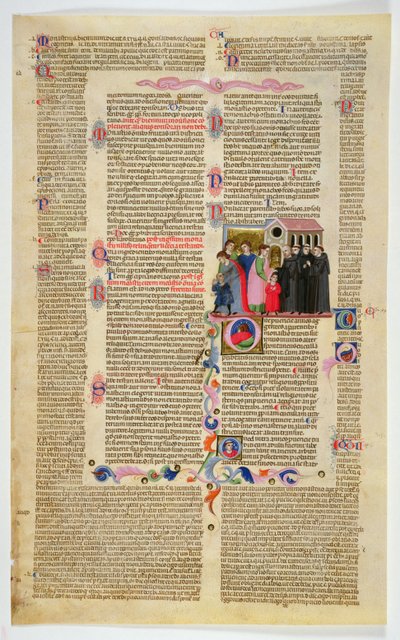 Marlay Cutting IT.9: Feuille avec miniature du Décret de Gratien montrant deux garçons amenés à un monastère par leurs parents - Italian School