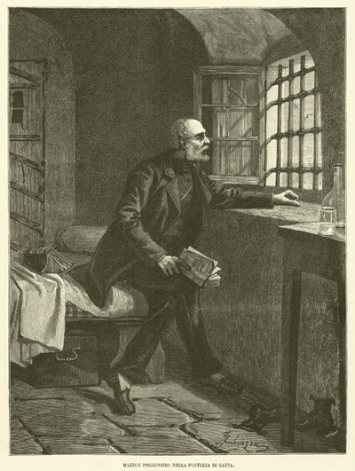 Mazzini prisonnier dans la forteresse de Gaeta (gravure) - Italian School