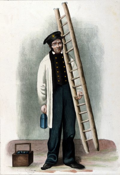 Métier milanais : un allumeur de réverbère et de becs de gaz. - Italian School