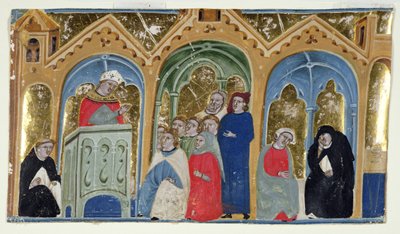 Ms. 400-2000: Miniature du Décret de Gratien montrant un évêque prêchant à une congrégation, vers 1325-30 - Italian School