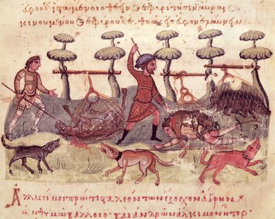 Chasse avec des filets, illustration de la Cynegetica par Oppien - Italian School