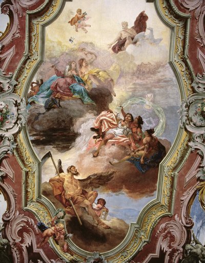Scène mythologique avec Jupiter, Junon, les Muses et le Père Temps - Italian School