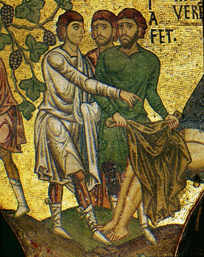 Les fils de Noé couvrant leur père ivre ... (mosaïque) - Italian School