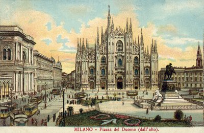 Piazza del Duomo, Milan (lithographie couleur) - Italian School