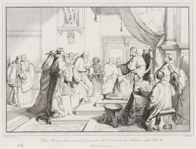 Pietro Bembo élu cardinal, présenté par Contarini et Sadoleto au pape Paul III - Italian School