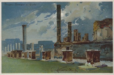 Pompéi - Temple de Jupiter (lithographie couleur) - Italian School