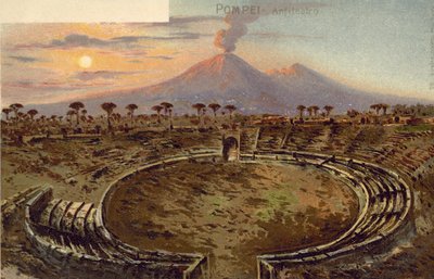 Pompei, Italie, Amphithéâtre (lithographie couleur) - Italian School
