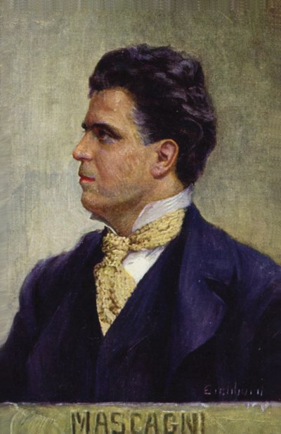 Portrait de Pietro Mascagni (lithographie couleur) - Italian School