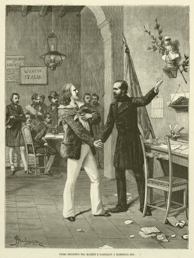 Premier Rencontre Entre Mazzini et Garibaldi à Marseille 1833 (gravure) - Italian School