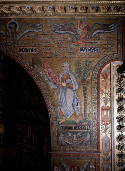 Prophète Jérémie et symboles des évangélistes Jean et Luc Anonyme Mosaïque du 12ème siècle Rome, Église Santa Maria in Trastevere Italie - Italian School