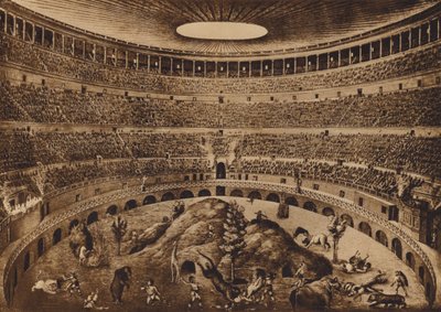 Roma / Rome : Intérieur du Colisée, La chasse aux foires, reconstitution historique (litho) - Italian School