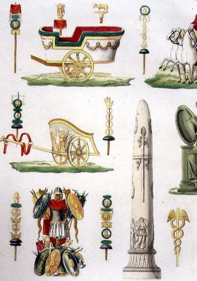 Chariots romains, trophées et monuments militaires, détail de la planche 20, classe 5 de la Partie I de 