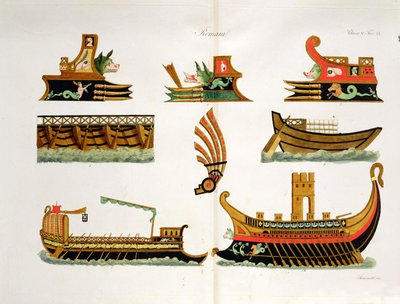 Navires romains avec détails des figures de proue, planche 23, classe 5 de la Partie I de L