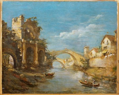 Paysage romantique (peinture sur toile) - Italian School
