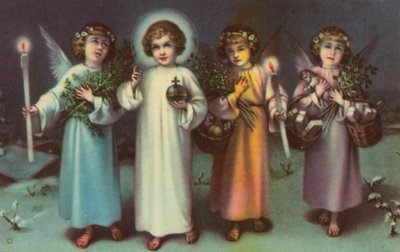 Saint et Anges (lithographie couleur) - Italian School