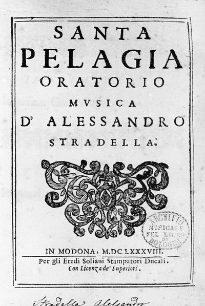 Santa Pelagia, frontispice de la partition de l