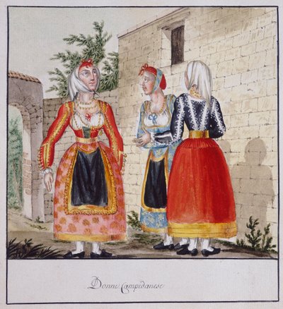 Femmes sardes en costumes de Campidano, imprimé ms.258, Collection Luzzetti - Italian School