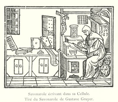 Savonarole écrivant dans sa Cellule, Tiré du Savonarole de Gustave Gruyer (gravure) - Italian School