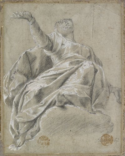 Figure féminine assise sur un nuage, regardant vers le haut - Italian School