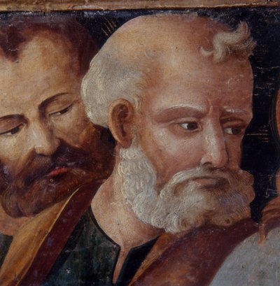 Saint Pierre, détail du retable représentant la Madone et l