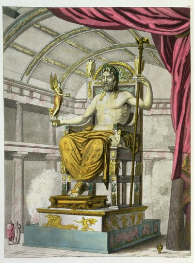 Statue de Jupiter dans un Temple, de Costumi dei Romani, gravée par Angelo Biasioli (1790-1830), c.1805-20 (aquatinte) - Italian School
