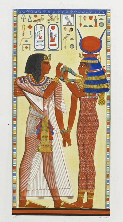 La déesse Hathor plaçant le collier magique sur Seti I - Italian School