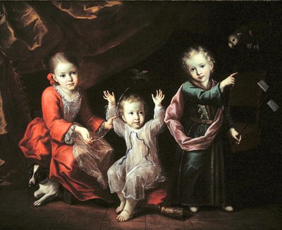 Trois enfants dans un intérieur entourés de leurs animaux de compagnie, c.1680 - Italian School