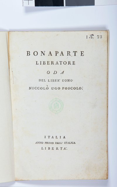 Page de titre de Bonaparte Liberatore par Niccolo Ugo Foscolo, édition originale, 1797 - Italian School
