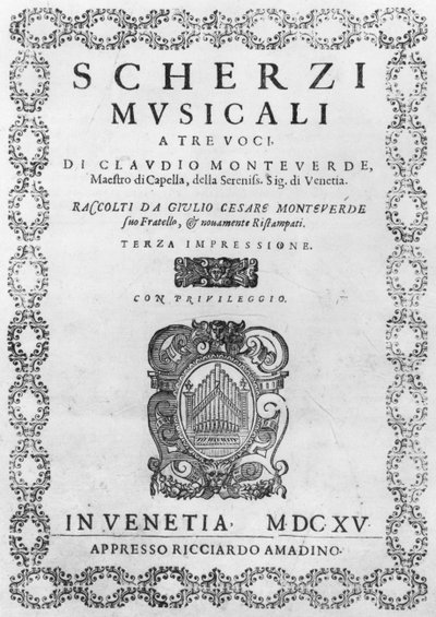 Page de titre des Scherzi Musicali de Claudio Monteverdi, 1615 - Italian School