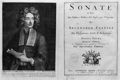 Page de titre de Sonate a Tre avec un portrait d