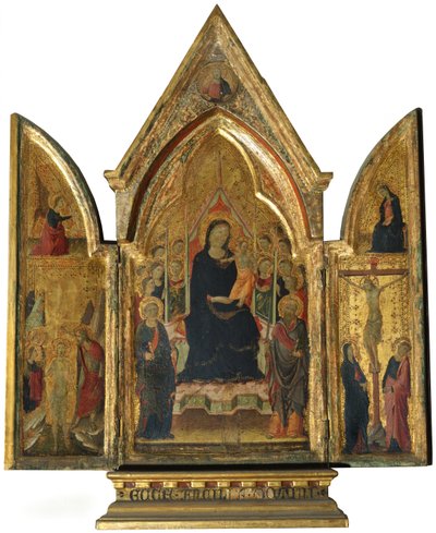 Triptyque : Vierge Marie et Enfant avec Saints, Anges et la Crucifixion - Italian School