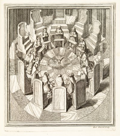 Douze juges de la Rote priant dans une salle circulaire entourant le Saint-Esprit, pub. 1717 - Italian School