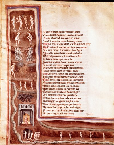 Vue des Enfers, personnages et monstres, âmes errantes dans les cercles des enfers, illustration pour Hercule Furieux de Sénèque (miniature) - Italian School