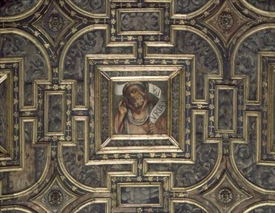 Vue du plafond à caissons avec des panneaux peints par Pier Maria Pennacchi (1464-1514/15) - Italian School