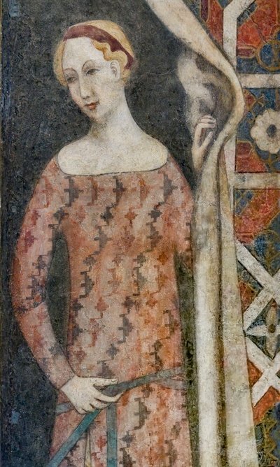 Femme dessinant un drapé à motif géométrique, début du XVe siècle (fresque) - Italian School