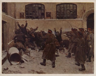 Soldats russes tirant sur des manifestants dans le quartier de Presnya à Moscou pendant la Révolution de 1905 - Ivan Alexeyevich (after) Vladimirov