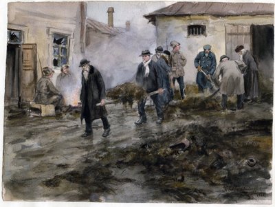 Bourgeois nettoyant une étable - Bourgeoisie nettoyant les écuries (de la série d
